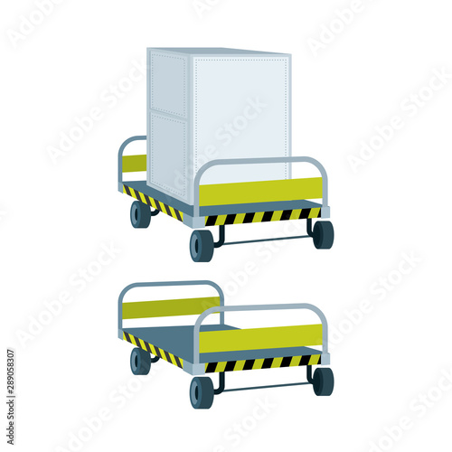 Airport luggage cart illustration.  Cart with cargo and empty cart. Cart isolated on white background.