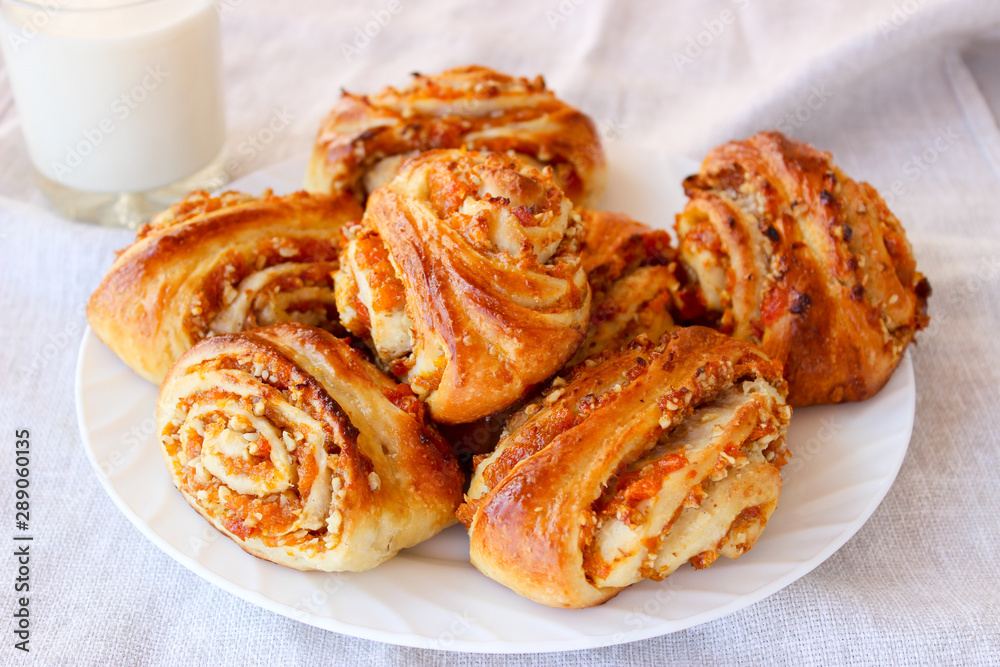 Lush buns with dried apricots and walnuts Lush buns with dried apricots and walnuts