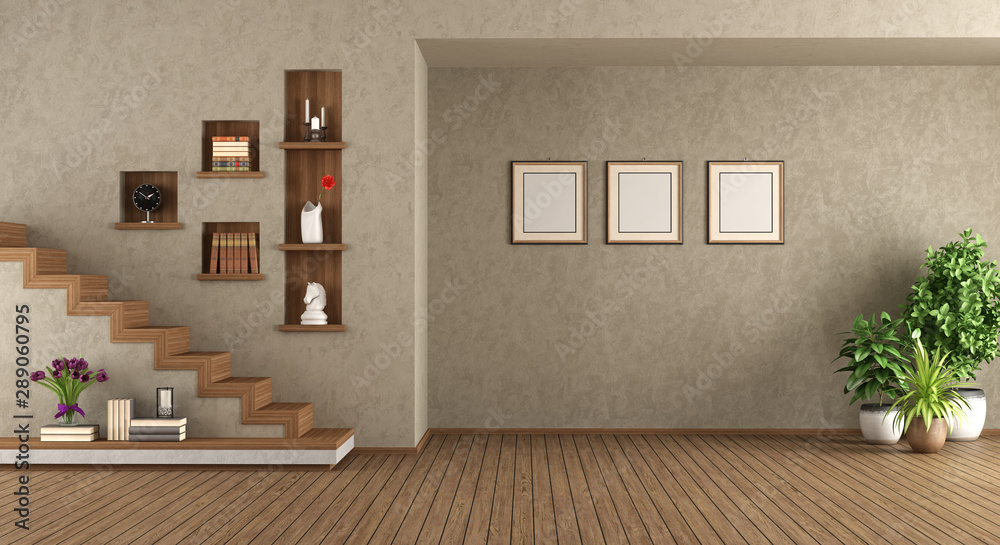 Fototapeta premium Empty living room with staircase