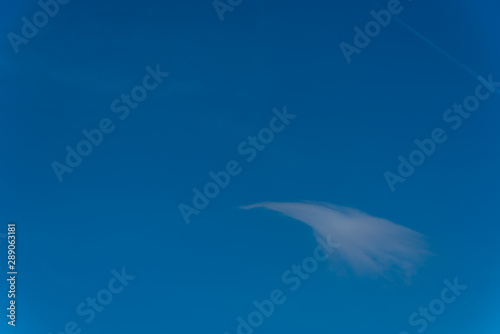 Single Swoosh Cloud in a Clear Blue Sky Perfect for Background