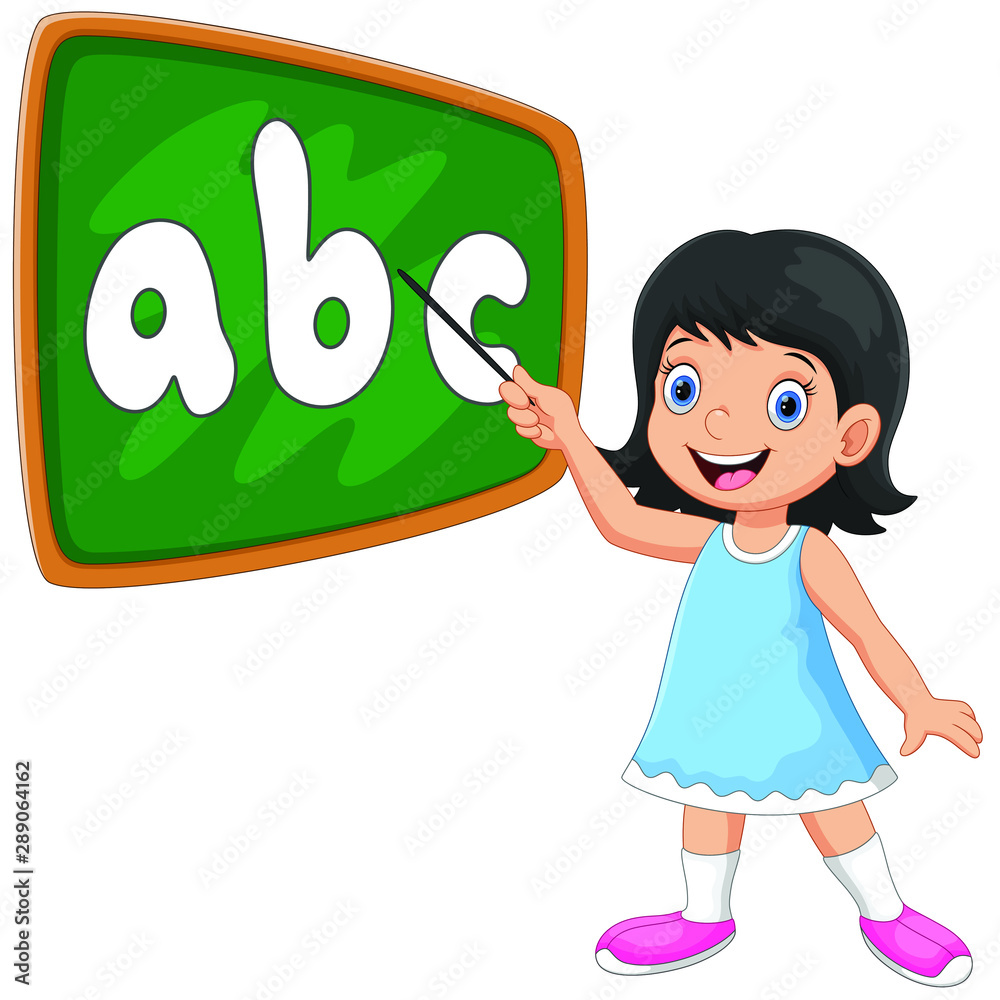 Vector illustration of a girl stands in front of the blackboard with a pointer Vector illustration of a girl stands in front of the blackboard with a pointer