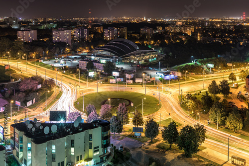 Nocna panorama miasta Lublin, Polska