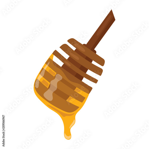 Cartoon illustration of a wooden spoon with honey. Logo for honey.