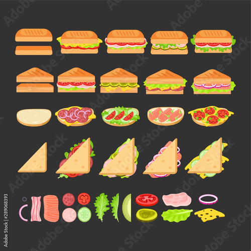 Sandwich flat style vector set for menu. photo