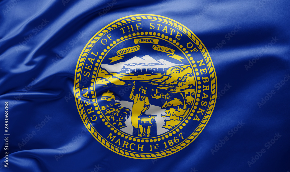 Waving state flag of Nebraska - United States of America