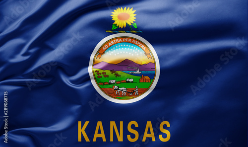 Waving state flag of Kansas - United States of America photo