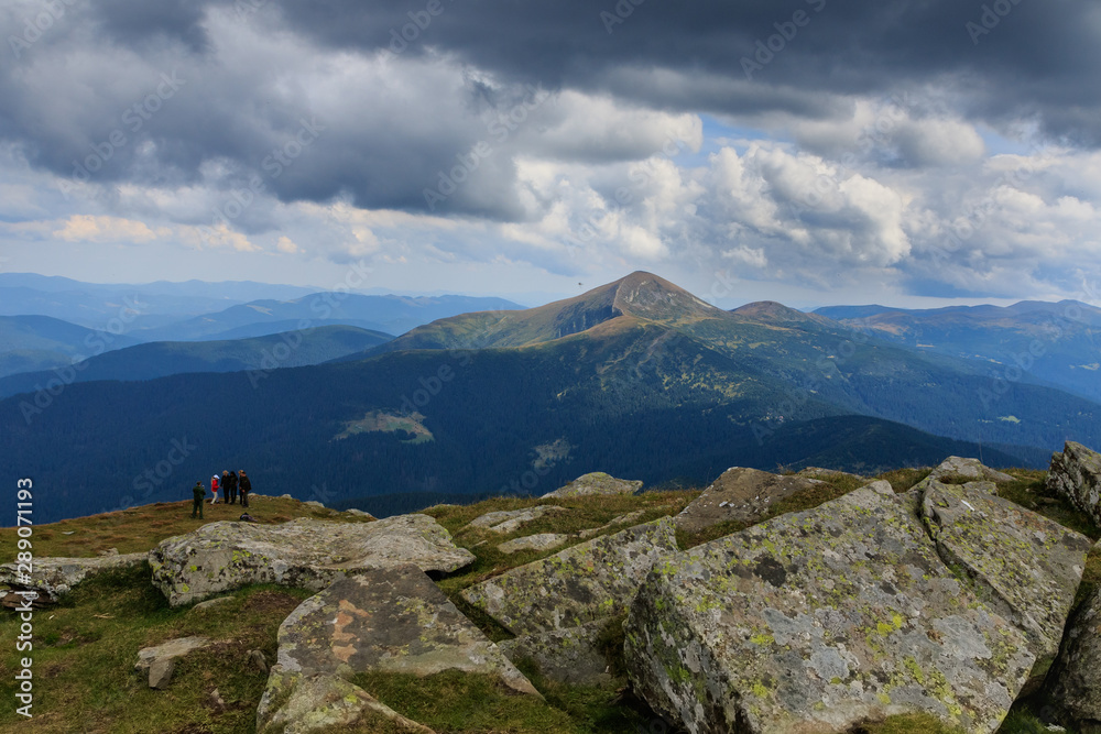Beautiful foggy landscape of Mount Hoverla from Mount Petros.