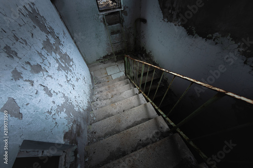 Abandoned old staircase angle shot