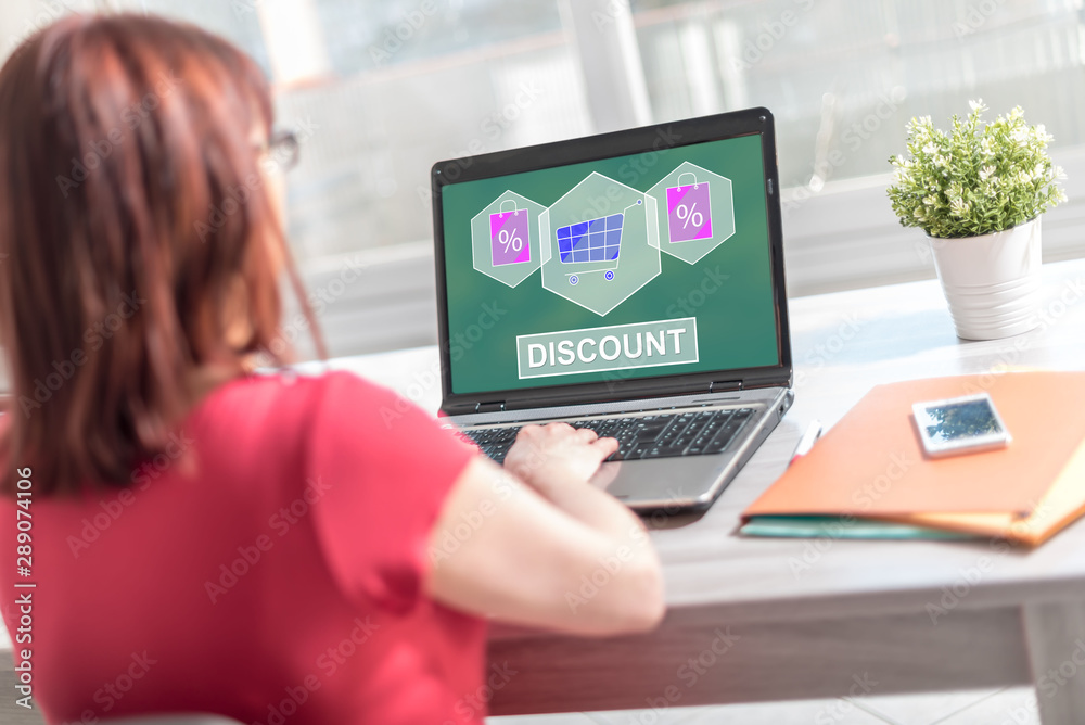 Discount concept on a laptop screen Discount concept on a laptop screen