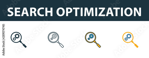 Search Optimization icon set. Four elements in diferent styles from seo icons collection. Creative search optimization icons filled, outline, colored and flat symbols