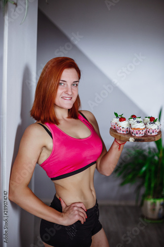 Portrait of woman eating natural cake at home