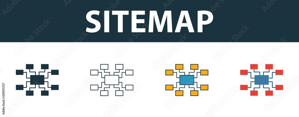 Sitemap icon set. Four elements in diferent styles from seo icons collection. Creative sitemap icons filled, outline, colored and flat symbols - obrazy, fototapety, plakaty 