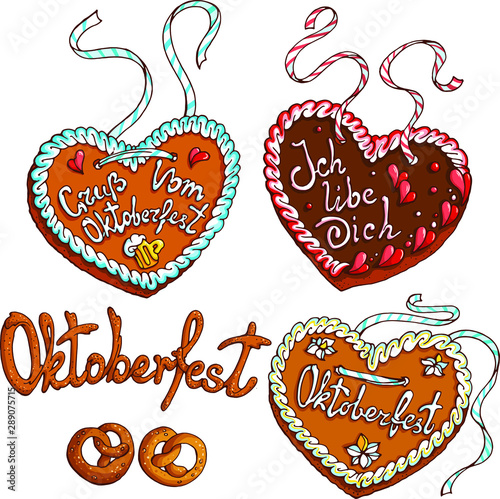 Vector set with traditional Nuremberg gingerbread. Elements for October fest design.