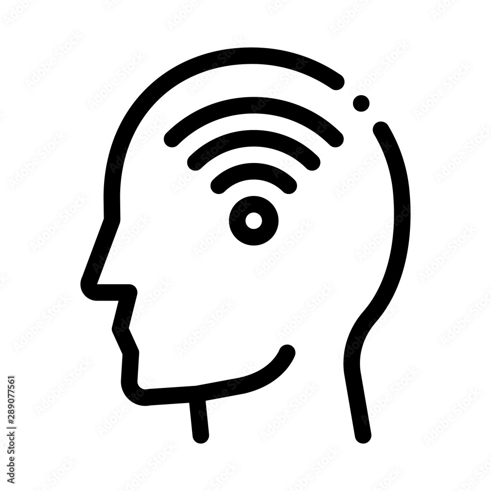 Wifi Symbol In Man Silhouette Mind Vector Icon Thin Line. Gear And Brain, Heart And Shield, Padlock And Coin Mark Concept Linear Pictogram. Black And White Template Contour Illustration Wifi Symbol In Man Silhouette Mind Vector Icon Thin Line. Gear And Brain, Heart And Shield, Padlock And Coin Mark Concept Linear Pictogram. Black And White Template Contour Illustration