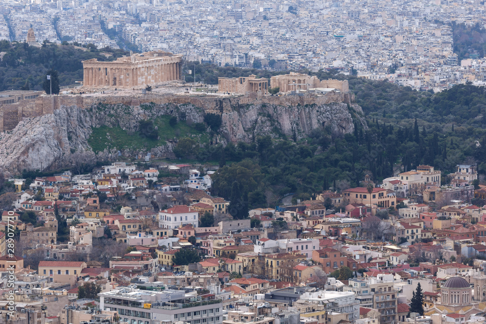 Panorama of the city of Athens from Lycabettus hill, Greece