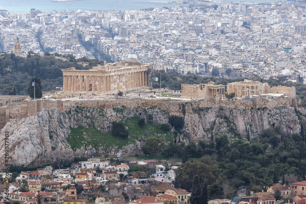 Panorama of the city of Athens from Lycabettus hill, Greece