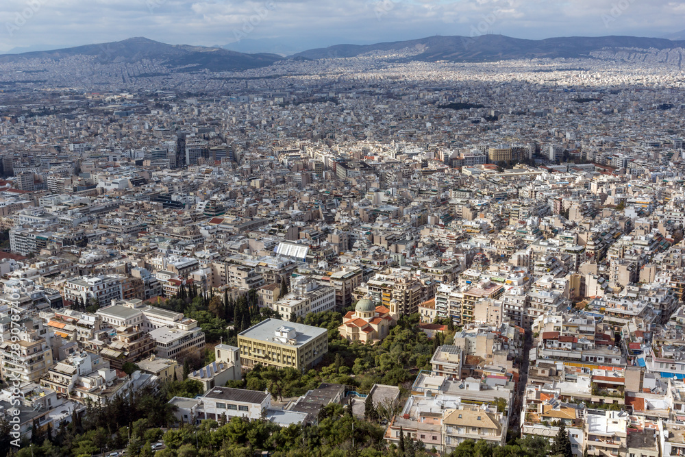 Panorama of the city of Athens from Lycabettus hill, Greece