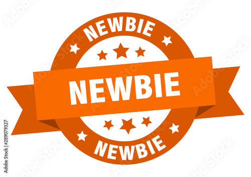 newbie ribbon. newbie round orange sign. newbie