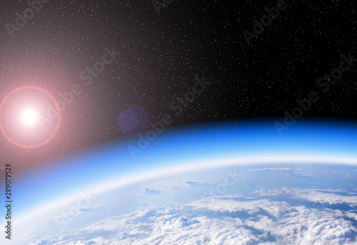Fototapeta Naklejka Na Ścianę i Meble -  Ozone layer from space view of planet Earth with sun