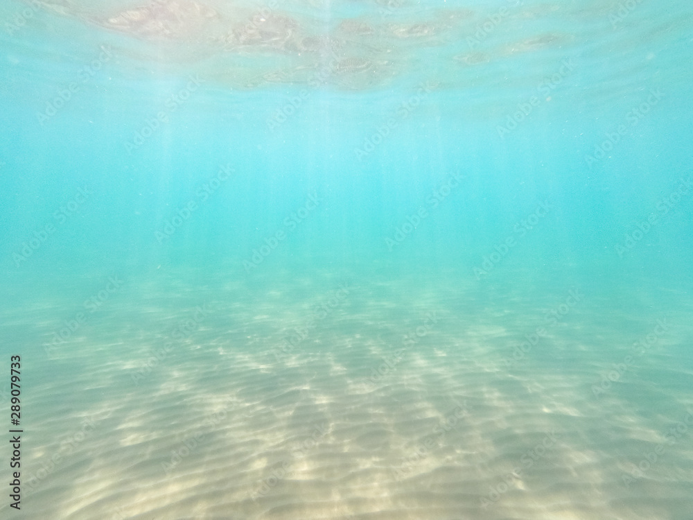 Clear water. underwater background with sandy sea bottom. Beautiful texture of the sea and ocean water.