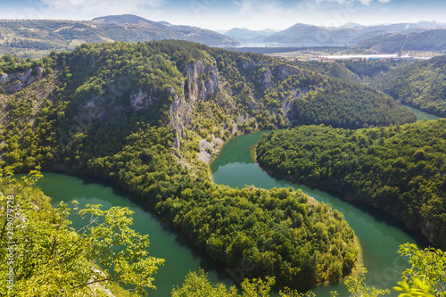 Scenic view of meanders on the river Uvac, Radoinjsko lake and Zlatar lake in distance, Serbia photo