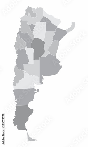 The Argentina map divided into regions with grayscale