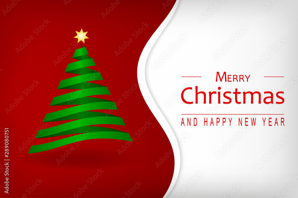 Christmas background with christmas tree and wishes Merry Christmas and Happy New Year. Vector illustration.
