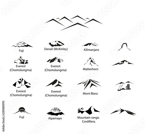 Set of 17 mountains logos.
