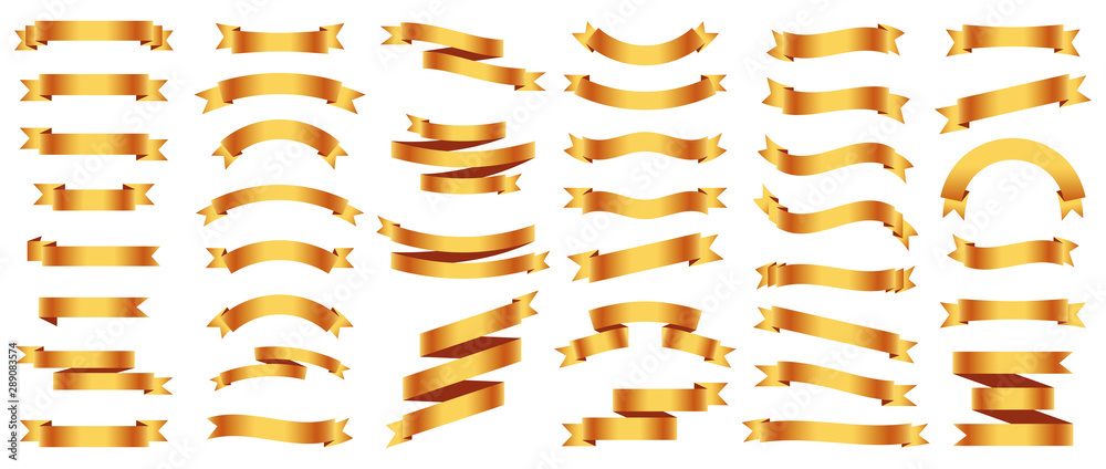 Different Gold ribbons banners set. Vector illustration - obrazy, fototapety, plakaty 