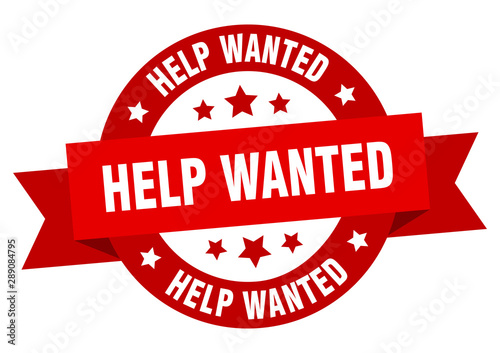 help wanted ribbon. help wanted round red sign. help wanted