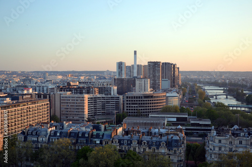 Paris  France - april 19th 2015   aerial view of Paris. Focus on Beaugrenelle center shop on sunset.