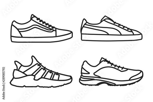Set of men shoes and sneakers line icon vector illustration. EPS 10