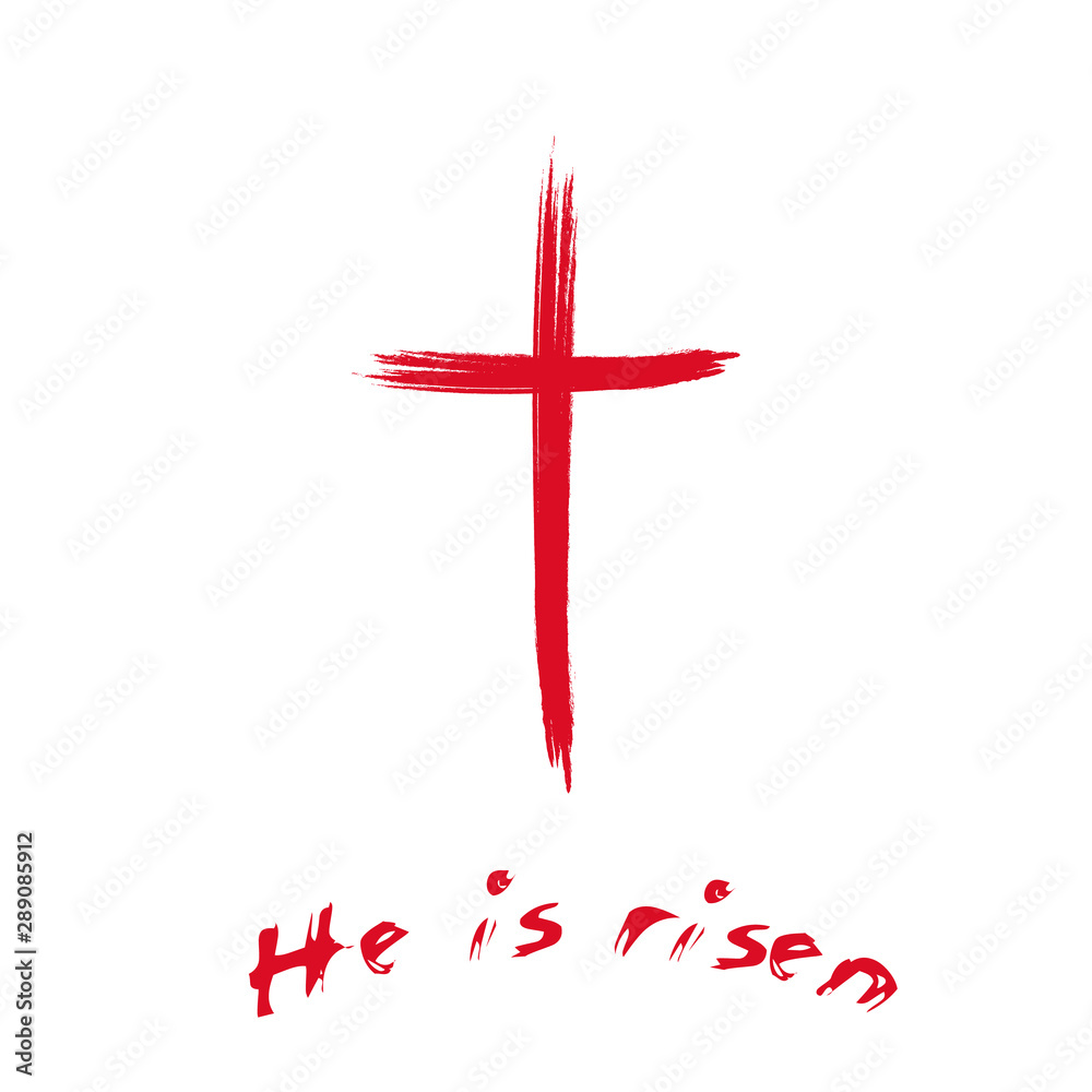 He is Risen easter text with cross on white background He is Risen easter text with cross on white background