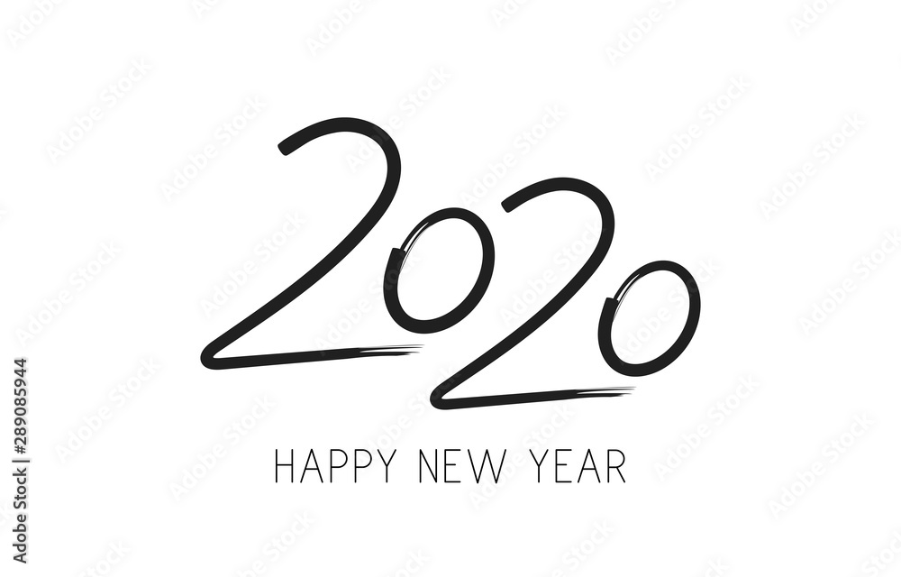 2020 New Year text design. Hand drawn logo. Design for banner, poster, postcard, print and calendar. Vector illustration