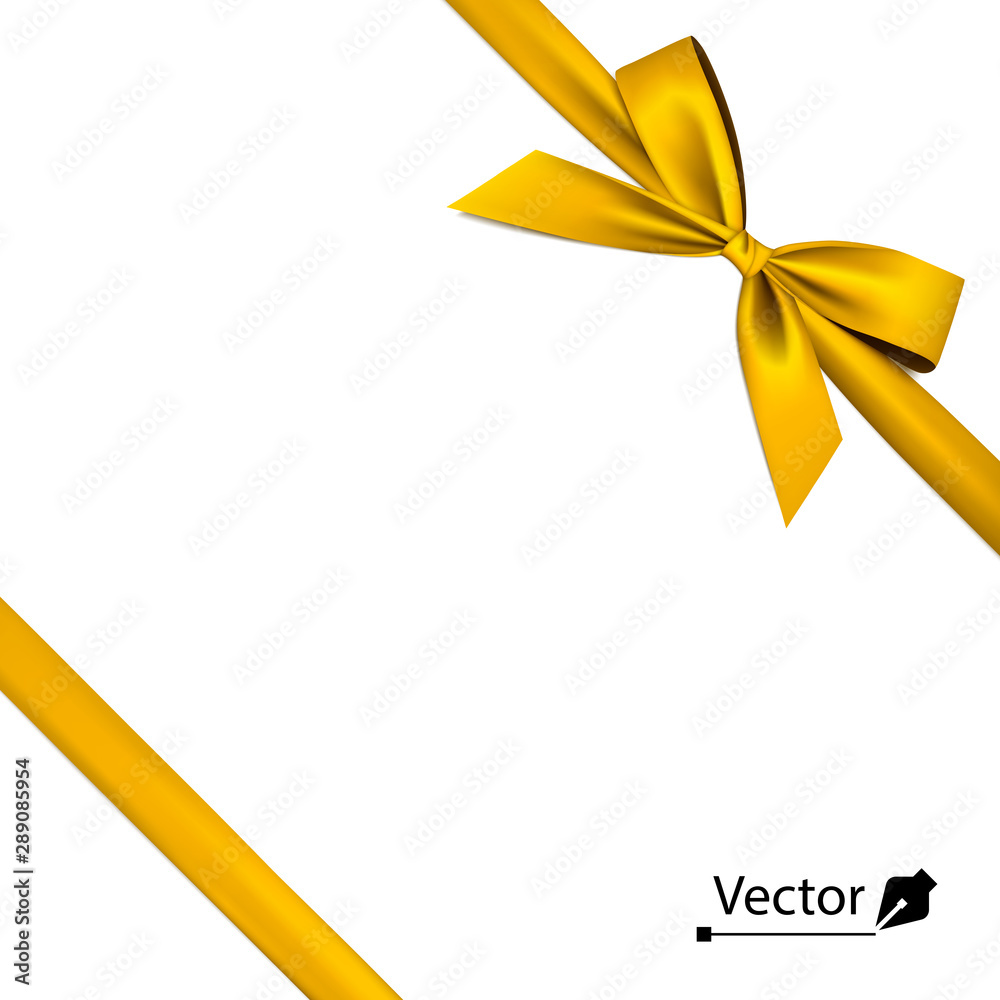 Isolated realistic tied the corners golden bow and ribbon. Isolated realistic tied the corners golden bow and ribbon.