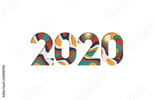 2020 paper cut. Happy new year 2020. Vector illustration. Isolated on white background