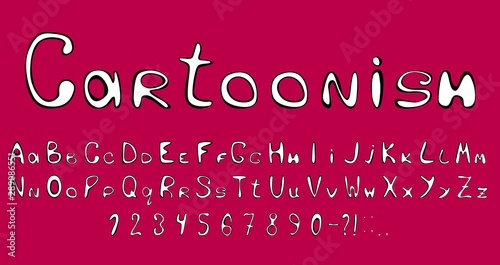 Unusual cartoon font is surrounded by careless lines, round and smooth shape. For brochures, magazines, etc. .