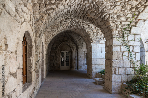 The courtyard of the Lutheran Church of the Redeemer on Muristan street in the Old City in Jerusalem, Israel