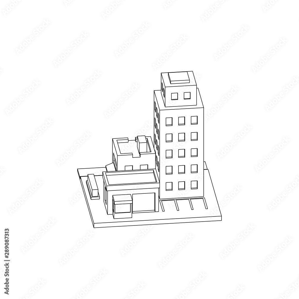 Mini City Block Isometric Line Art Mini City Block Isometric Line Art
