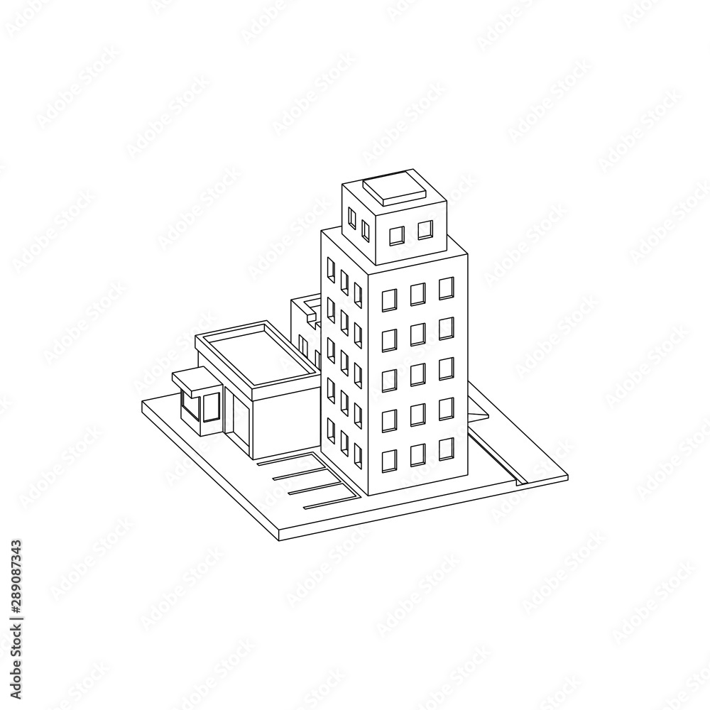Mini City Block Isometric Line Art Mini City Block Isometric Line Art