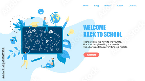 Welcome back to school concept. School board with formula and school supplies.