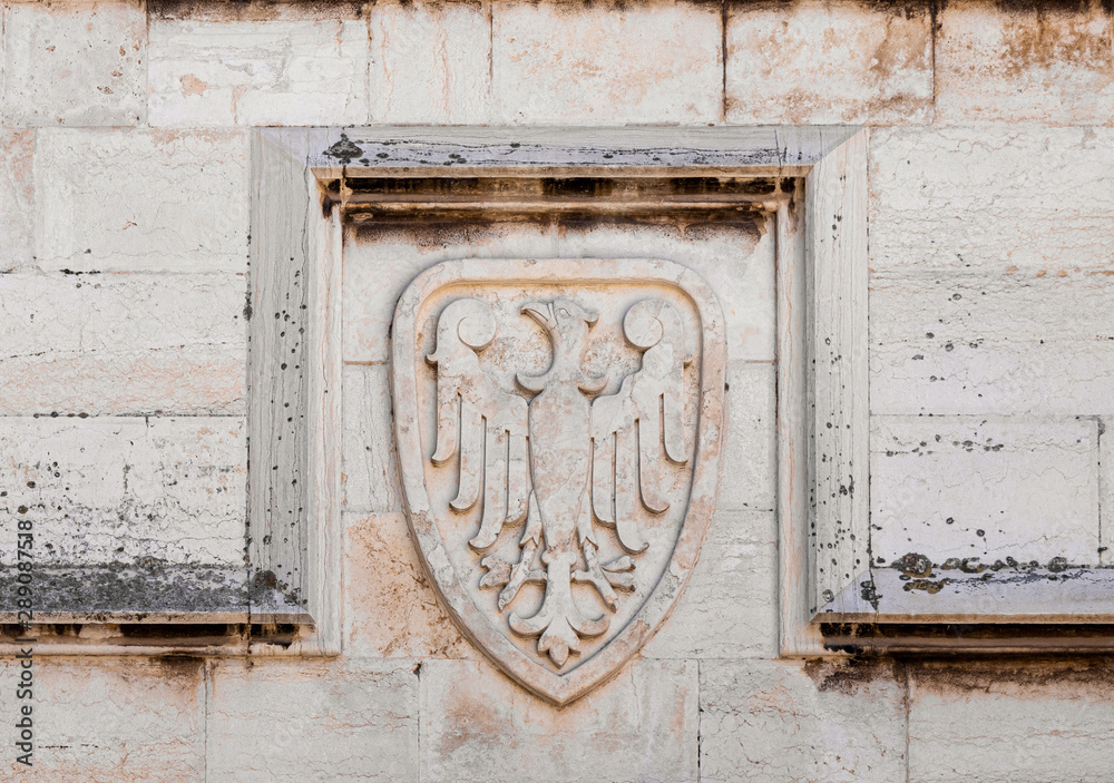 Coat of arms on the wall of the Lutheran Church of the Redeemer on Muristan street in the Old City in Jerusalem, Israel