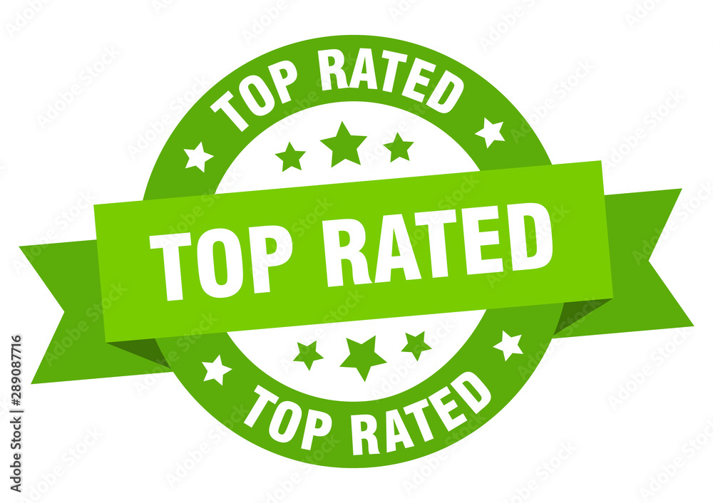 top rated ribbon. top rated round green sign. top rated