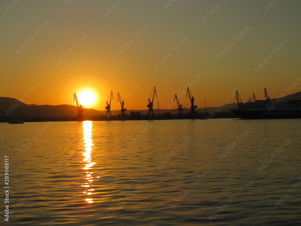 Sunset on the industrial harbor