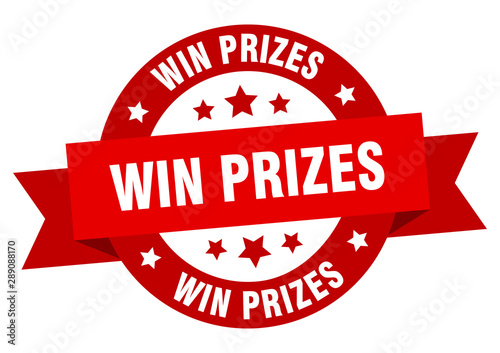 win prizes ribbon. win prizes round red sign. win prizes photo