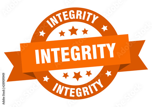 integrity ribbon. integrity round orange sign. integrity