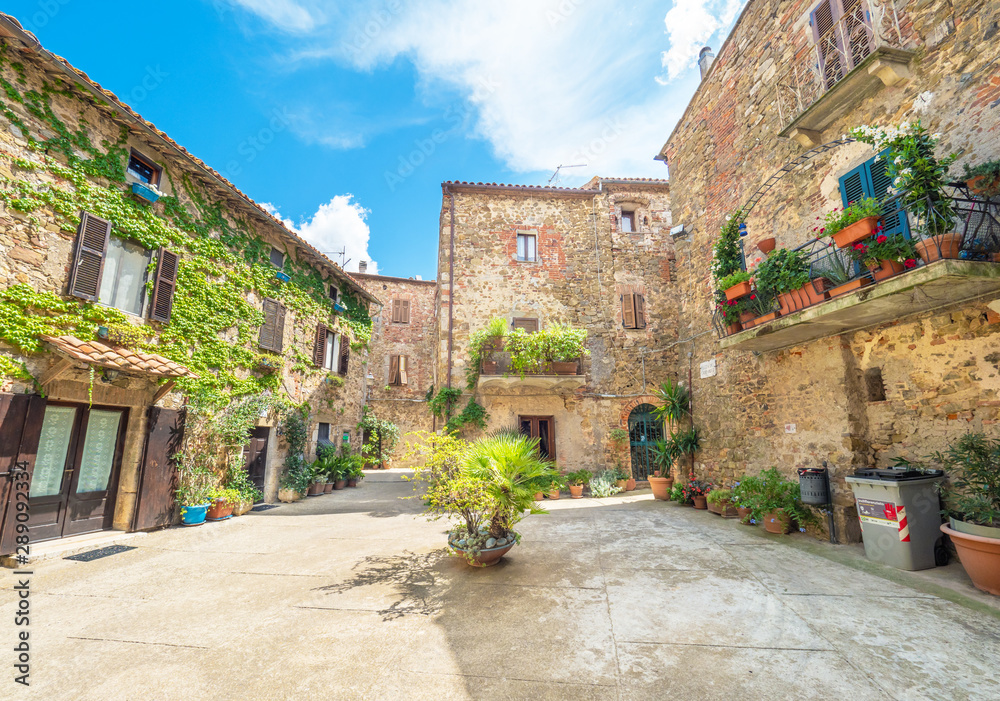 Montemerano (Italy) - The awesome historical center of the medieval and renaissance stone town in Tuscany region, on the hill; province of Grosseto.