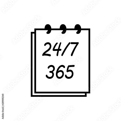 Notepad flat vector image on white background, 24 hours, 7 days, 365 days a year