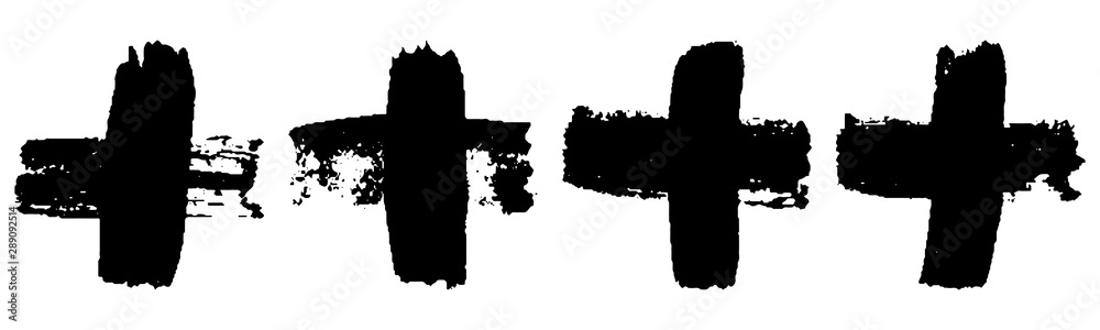 Set of grunge style crosses in black on white background