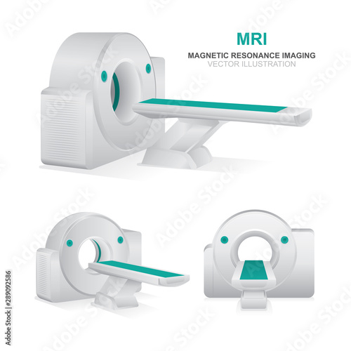 Magnetic resonance imaging devices set. MRI scanner vector illustrations isolated on white background. MRI diagnostics realistic icons set.